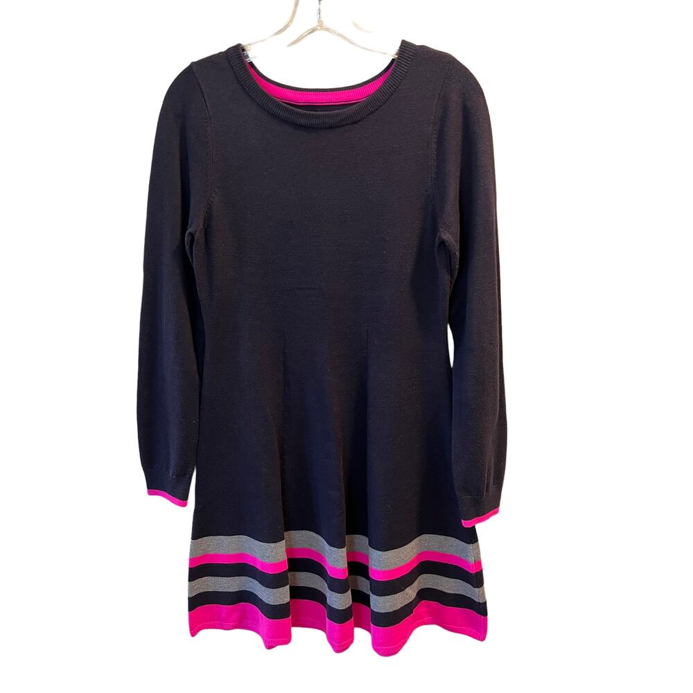 Jessica Howard Sweater Dress, Navy with Gray Pink stripes, M